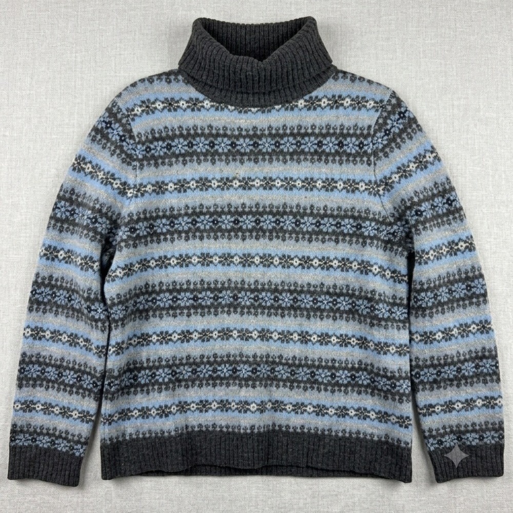 Vintage Made in UK‎ 100% Lambswool Snowflake Sweater Womens Large Blue Fair Isle